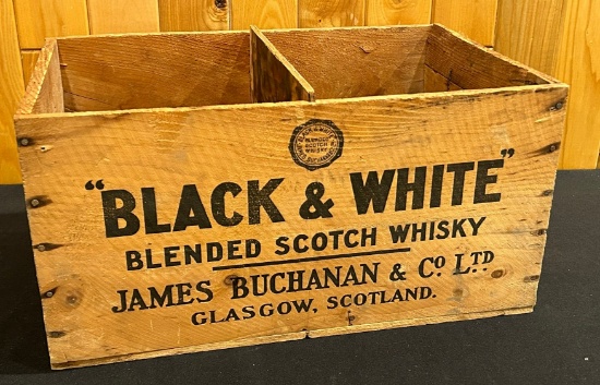 Black & White James Buchanan Scotch Whiskey Wooden Crate