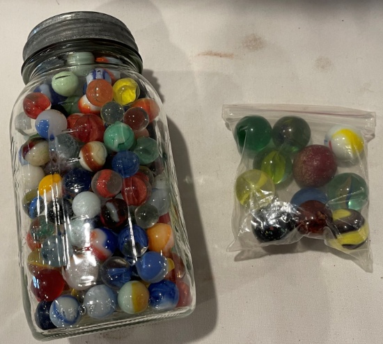 JAR OF MARBLES AND SHOOTERS