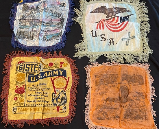 (4) VINTAGE PILLOW COVERS - US ARMY & MORE
