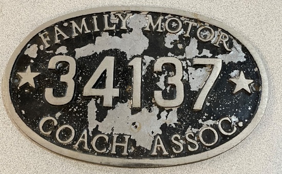 VINTAGE "FAMILY MOTOR COACH ASSOC."  PLATE