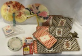 VINTAGE HAND FANS - PLAYING CARD TRAYS - ASH TRAY - AND MORE