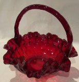 RED COLORED GLASS BASKET