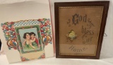 VINTAGE DIE CUT CARD & GOD BLESS OUR HOME PICTURE