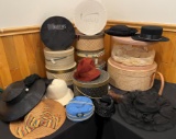 LARGE GROUP OF HAT BOXES & A FEW VINTAGE HATS