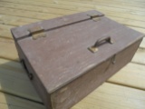 OLD PRIMITIVE WOOD BOX WITH HANDLES - 6 BY 11 BY 17 INCHES