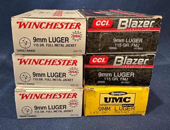 (6) Boxes of 9mm Luger