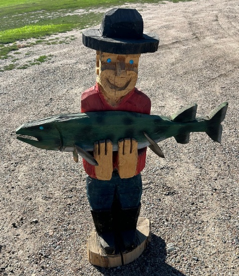 Chain Saw Carved Fisherman - 52 Inches Tall