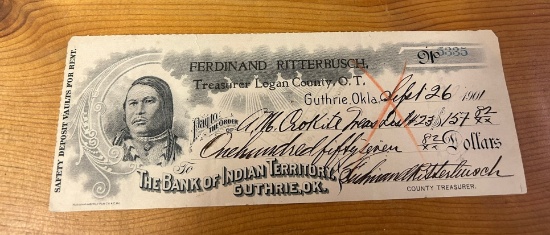 1901 Bank of Indian Territory - Gutherie, OK - Check
