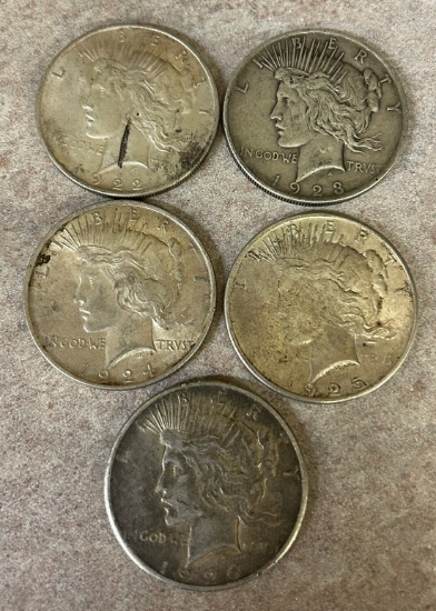 1922-1926 Peace Dollar Coin Set - 5 Coins - All Philadelphia Mint