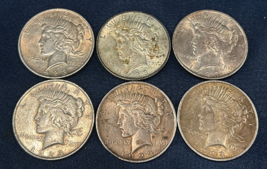 (6) 1923 Peace Silver Dollars