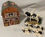 COOKIE JAR-HOLSTEIN COW STATUE AND CALF NAPKIN RINGS