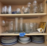 LOT OF DINNER PLATES - BOWLS - MISC STEMWARE - AND DRINKING GLASSES