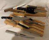 KITCHEN KNIVES WITH 2 WOODEN HOLDERS