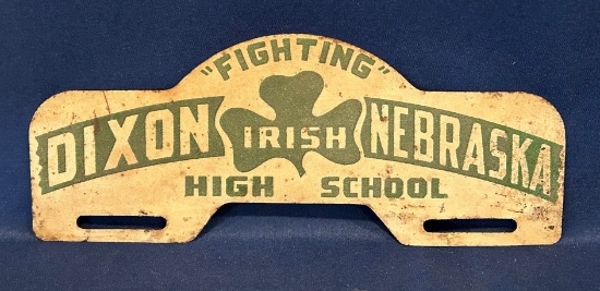 EARLY "DIXON HIGH SCHOOL - FIGHTING IRISH" LICENSE PLATE TOPPER