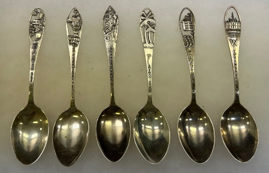 (6) STERLING SILVER SOUVENIR SPOONS - FROM VARIOUS LOCATIONS
