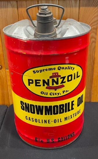 PENNZOIL "SNOWMOBILE OIL" CAN - 6 1/4 GALLON SIZED