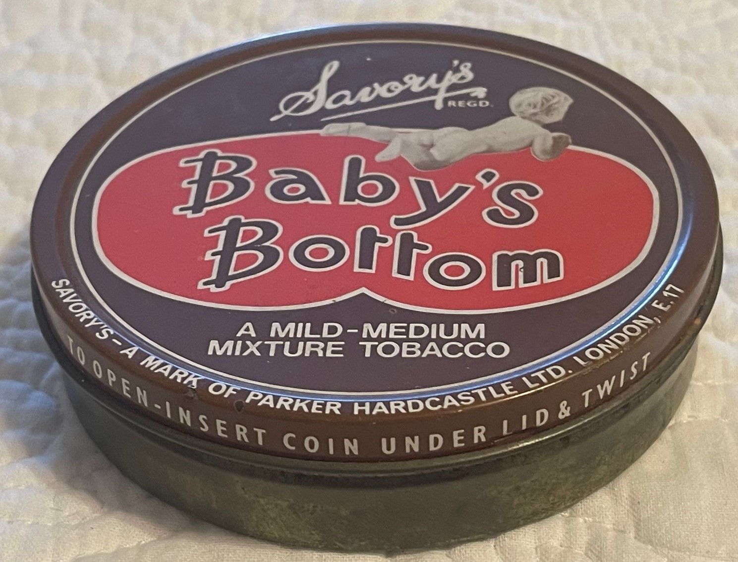 baby's bottom tobacco BABY'S BOTTOM TOBACCO TIN