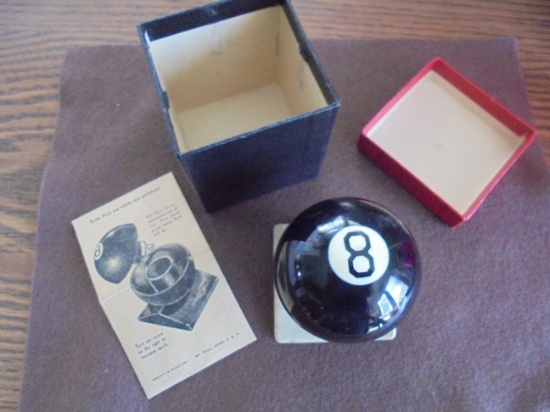 OLD ADVERTISING CIGARETTE LIGHTER IN AN "EIGHT BALL" WITH ORIGINAL BOX
