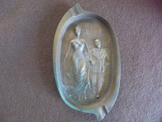 OLD CAST BRASS "NAUGHTY" ASH TRAY-TOP AND BOTTOM ARE FEATURED