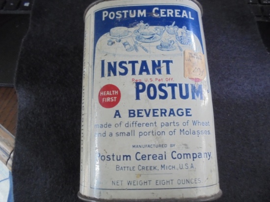 OLD "INSTANT POSTUM" ADVERTISING TIN WITH LID