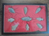 DISPLAY CASE WITH (9) INDIAN ARROW HEADS