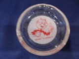 OLD GLASS ASH TRAY WITH 