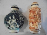 TWO OLDER SNUFF BOTTLE WITH ORIENTAL DESIGN CARVED