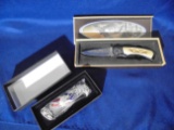 TWO NEWER FANCY FOLDING KNIVES IN PRESENTATION BOXES