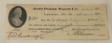 JOHN DEERE WAGON CO. - CHECK FROM 1915