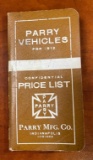 1912 PARRY VEHICLES PRICE LIST - POCKET NOTEBOOK