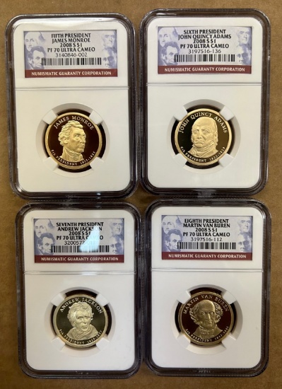 2008-S Presidential Proof Dollars - 4 Coin Set - NGC PF70 Ultra Cameo