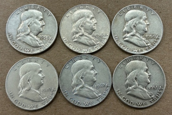 (6) Franklin Silver Half Dollars - All Denver Minted