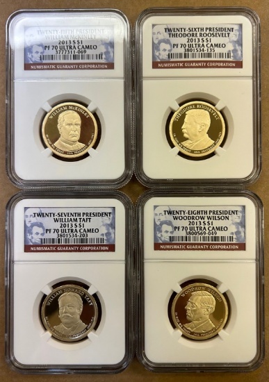 2013-S Presidential Proof Dollars - 4 Coin Set - NGC PF70 Ultra Cameo