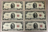 (6) $2 United States Red Seal Notes