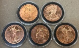 (5) 1 Oz. Copper Rounds - Various Designs