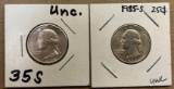(2) 1935-S Washington Silver Quarters - Uncirculated