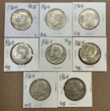 (8) 1964 Kennedy Silver Half Dollars
