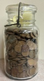 Lot of (1000) Wheat Cents in Jar