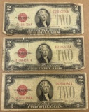 (3) United States $2 Red Seal Notes from 1928