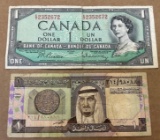1954 Canadian $1 Note & Saudi Arabian Monetary Agency One Rival