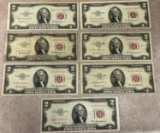 (7) Series 1953-A $2 Red Seal Notes