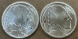 (2) 1 Oz. Fine Silver Rounds - Buffalo & Indian Design