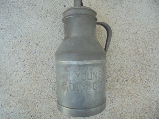 RARE GALLON SIZE CREAM CAN-EMBOSSED WITH "YOUNGS--SIOUX CITY"