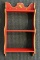 WOODEN THREE SHELF WALL HANGING --- RED WITH FLORAL DESIGN