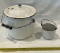ENAMEL WARE POT WITH LID & OTHER WHITE SMALL ENAMEL BUCKET