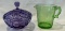 BEAUTIFUL PURPLE COVERED DISH & GREEN MEASURING PITCHER