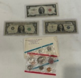 THREE COLLECTIBLE FEDERAL RESERVE NOTES & 1972 MINT SET