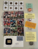 COLLECTOR'S LOT -- SPORTS CARDS, COPPER ROUND, FOREIGN COINS, AND MORE