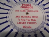 1940'S FARM CALCULATOR WHEEL-FOR FEED; GESTATION; ETC-TIN LITHOGRAPH WITH ADVERTISING