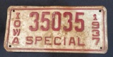 1937 IOWA SPECIAL LICENSE PLATE